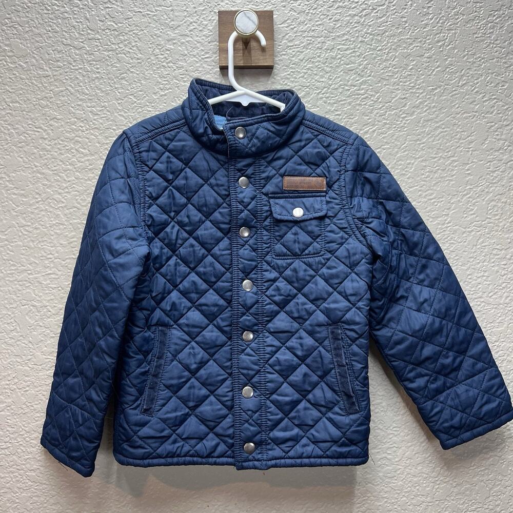 H&M Quilted Collared Jacket Navy blue snap closure size 6-7y
